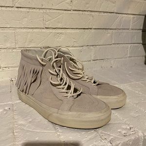 Grey fringe high top vans